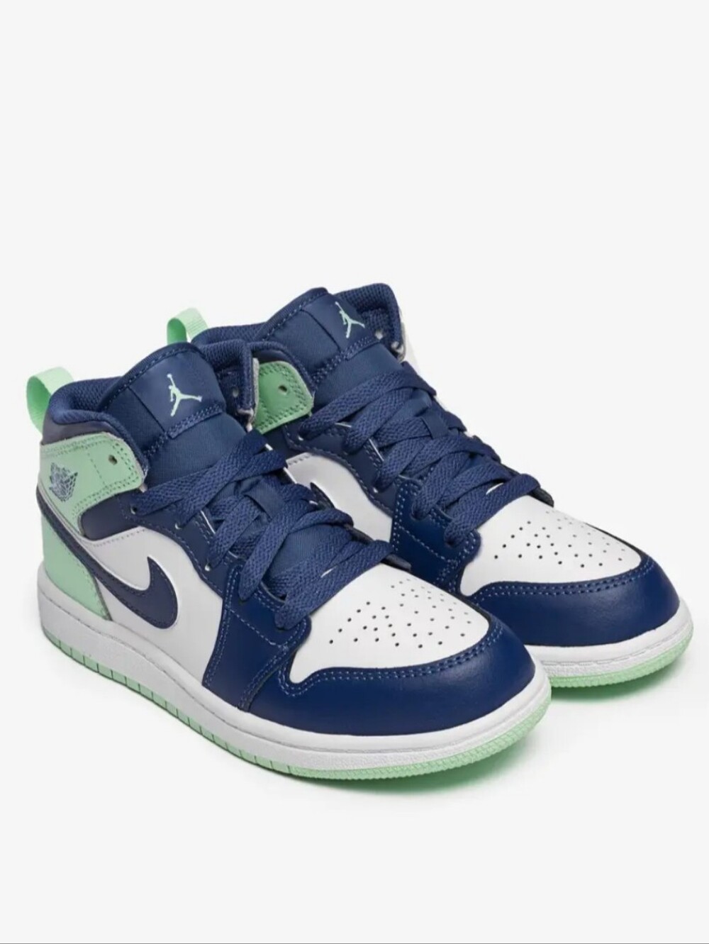 Jordan Kids' Mid 1 Basketball Shoes in Navy/White/Green US Size 3